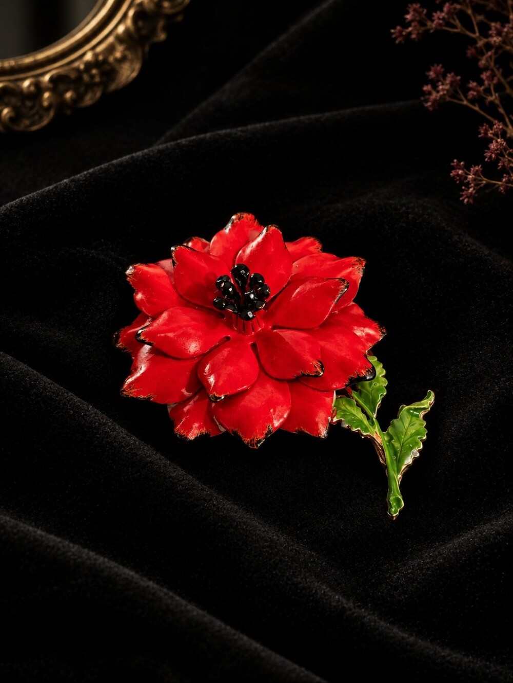 Vintage Mid-Century Red Flower Brooch | Circa 1950s–60s
